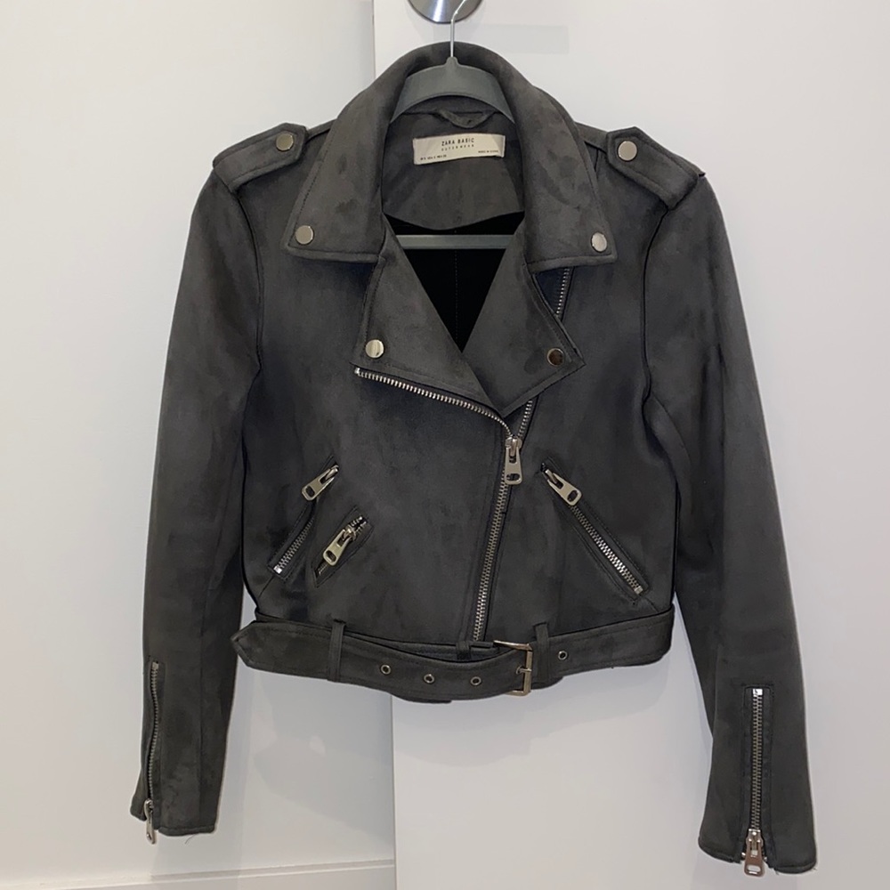 Zara Gray Suede Moto Jacket